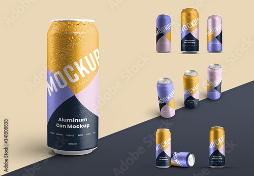 Download 5 Aluminum Thin Can Mockups With Water Drops Stock Template Adobe Stock