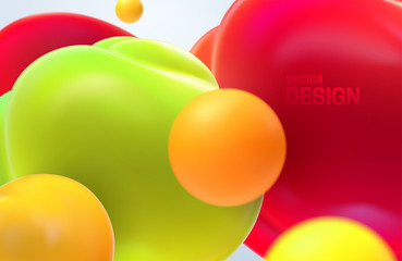 Poster - Abstract background with dynamic 3d bubbles. Red, green and yellow translucent bubbles. Vector illustration of glossy soft balls. Modern trendy banner or poster design. Colorful cover template