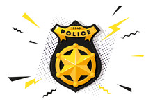 Vector Illustration Of A Police Officer's Gold Badge In The Form Of A Star