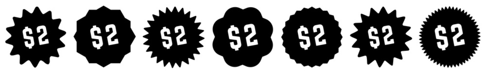 Wall Mural - 2 Price Tag Black | 2 Dollar | Special Offer Icon | Sale Sticker | Deal Label | Variations
