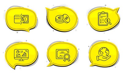 Wall Mural - accounting report sign. diploma certificate, save planet chat bubbles. analytics graph, payment meth