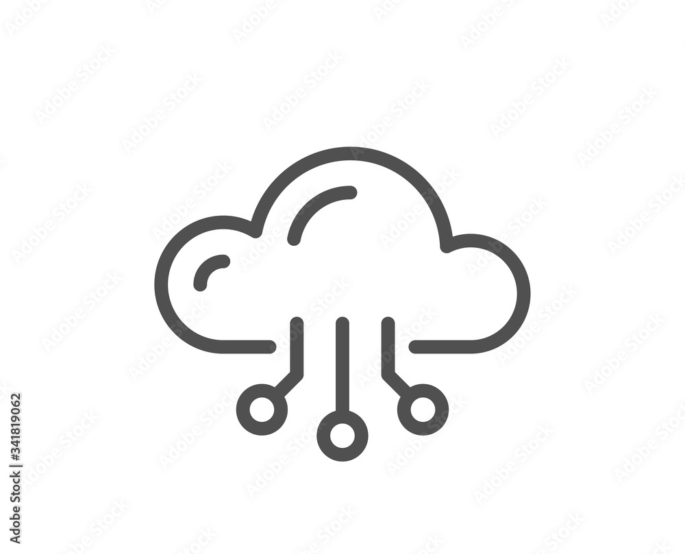 Cloud computing line icon. Internet data storage sign. File hosting technology symbol. Quality design element. Editable stroke. Linear style cloud computing icon. Vector - obrazy, fototapety, plakaty 