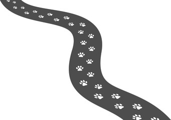 Dog paw prints on the road.  Vector illustration made on light background.