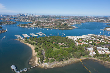 Wall Mural - Aerial view of Cabarita Park and marina on the banks of the Parramatta river, Sydney, Australia.