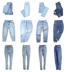 Wall Mural - Set with different jeans on white background