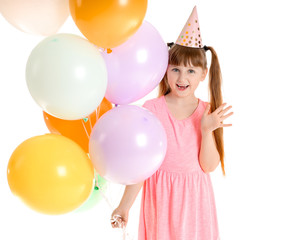 Poster - Little girl celebrating Birthday on white background