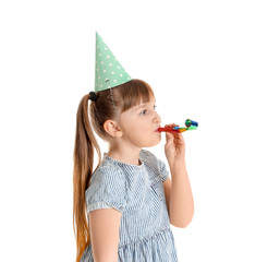 Poster - Little girl celebrating Birthday on white background