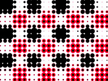 Checkered Background With Red, Black Dots On White. Abstract Background Texture In Geometric Ornamental Style.                        