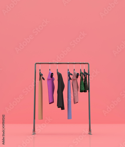 Fotografía Clothing rack on pastel color background,3d rendering