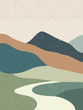 Abstract mountain landscape poster. Geometric landscape background in asian japanese style. vector illustration