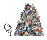 Fototapeta Psy - Worried cartoon man watching a big pile of garbage