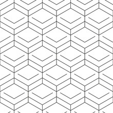 Geometric Seamless Pattern With Hexagons And Hexagonal Figures. Luxury Texture In Outline Style. Abstract Diamond Shapes Wrapping Background. Intersecting Black Lines On White EPS8 Vector Illustration