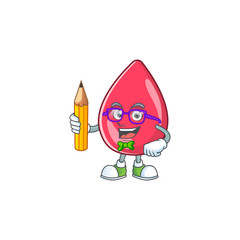 Wall Mural - Red blood student cartoon character studying with pencil