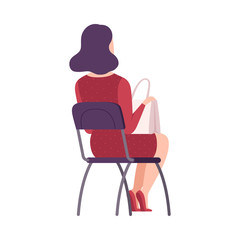 Poster - Female Student Sitting on Chair in Class, Back View of Girl During University Lecture Flat Vector Illustration