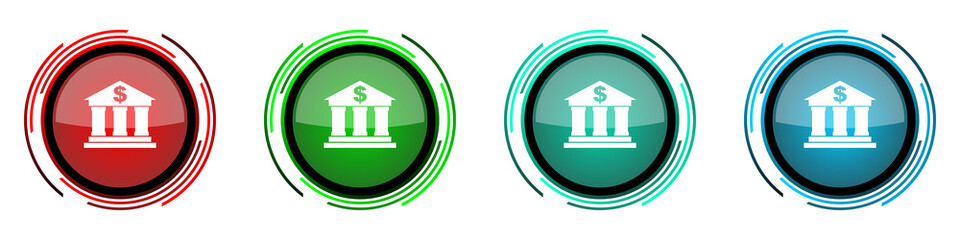 Leinwandbilder - Bank round glossy vector icons, set of buttons for webdesign, internet and mobile phone applications in four colors options isolated on white background
