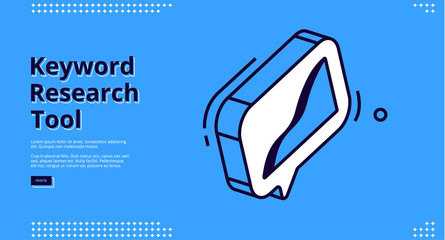 Wall Mural - keyword research tool banner with isometric chart on blue background. vector landing page of seo opt