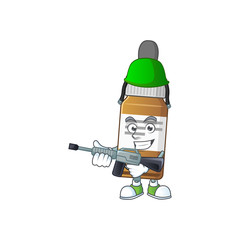 Sticker - An elegant liquid bottle Army mascot design style using automatic gun