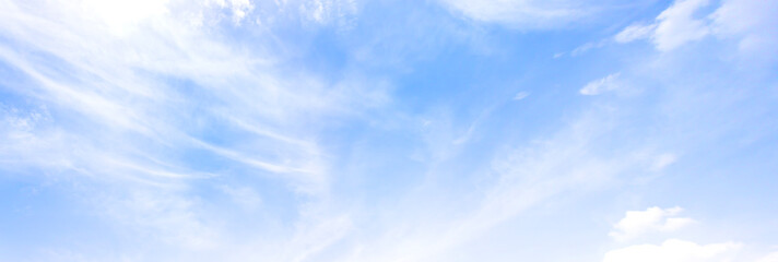 Wall Mural - panoramic blue sky background with white cloud for banner, background, wallpaper.thin white clouds f