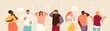 Group of scared people expressing fear, anxiety and panic. Vector illustration