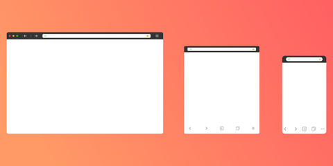 Wall Mural - browser mockup for computer, tablet and smartphone. modern design of internet page in flat layout. n