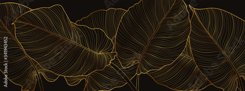 Luxury gold nature background vector. Floral pattern, Golden split-leaf Philo...