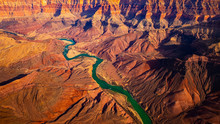 Panoramic Landscape View Of Curved Colorado River In Grand Canyon, USA