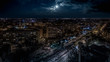 City by night, Moon light, Europe, Poland, Mazovia