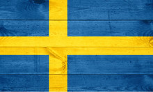 Sweden Flag Painted On Old Wood Background
