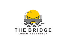 Suspension Bridge Logo Over River With Sunset View