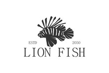 Lion Fish Silhouette Underwater Life Logo Design Scuba Diving Resort Icon Symbol.