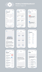Wall Mural - wireframe ui kit for smartphone. mobile app ux design. new os news, categories, articles screens.