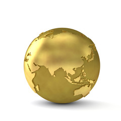 Gold globe showing the continent of asia. 3d render