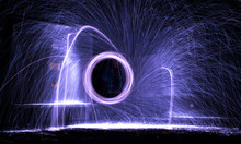 Person Spinning Illuminated Wire Wool At Night