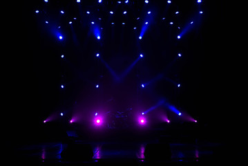 Free stage with lights background, lighting devices.