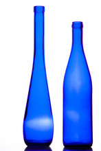 Blue Glass Bottles Isolated White Background