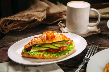 Sticker - croissant sandwich with vegetbles salmon coffee