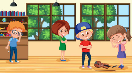 Wall Mural - Scene with kid bullying their friend at school