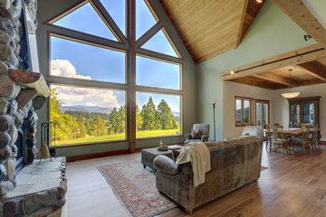 Beautiful large bright country American home interiors of living room