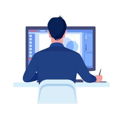 computer graphics designer work on desk in office concept. vector