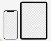 Mockup Screen devices: Tablet and smartphone silver color with blank screen for your design. Vector illustration