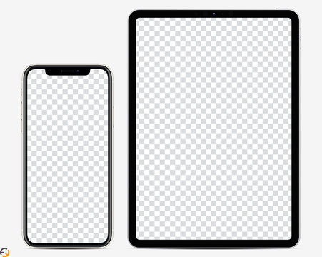 mockup screen devices: tablet and smartphone silver color with blank screen for your design. vector 