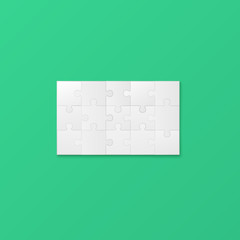 Connected pieces of white blank puzzle, realistic vector illustration isolated.