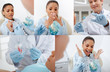© LIGHTFIELD STUDIOS - collage of dentist holding teeth model near emotional african american woman in braces