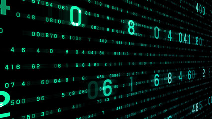 Digital World Data Space number digits text 3D illustration background.