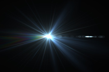 Bright beam of a searchlight on a dark background. Light from a lamp in the dark.Flash