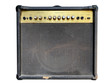 Isolated black leather and gold plate vintage combo amplifier on white background with work path.