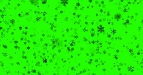 Wall Mural - christmas snowflakes falling down snow from top, winter holiday seamless loop on chroma key green screen background