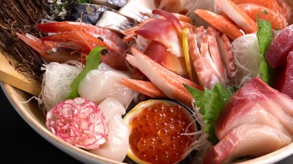 Wall Mural - Japanese food sashimi set dinner meal on a turn table .