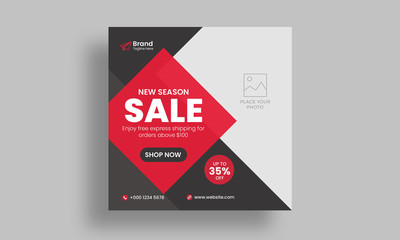 Wall Mural - Black sale social media post template. Digital business marketing banner and square flyer poster