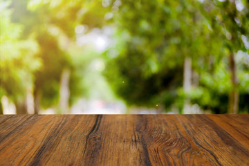 on top wood table soft focus empty have bokeh nature blurred background